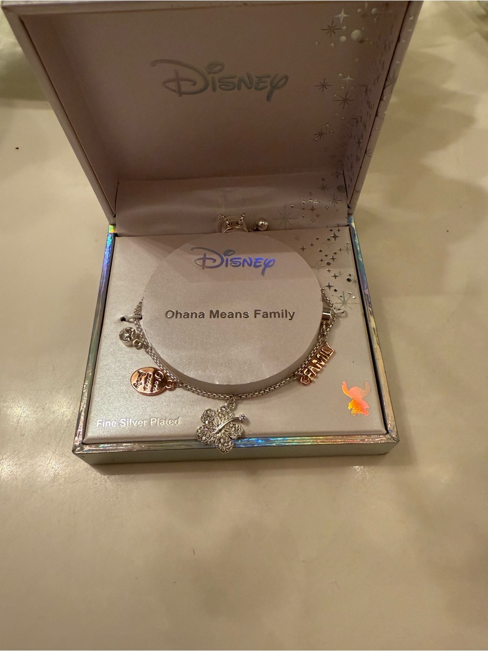 Disney Silver and Rose Gold 'Ohana Means Family' Charm Bracelet